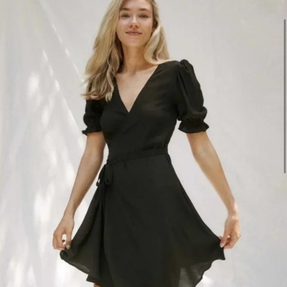 Christy Dawn Vasara Mini Wrap Dress in Raven Black - Picture 4 of 9